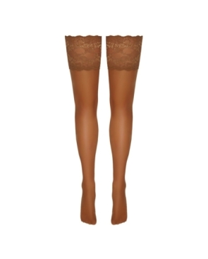 Bas autofixants large jarretière dentelle beige - Cotelli Legwear