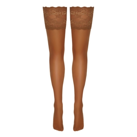 Bas autofixants large jarretière dentelle beige - Cotelli Legwear