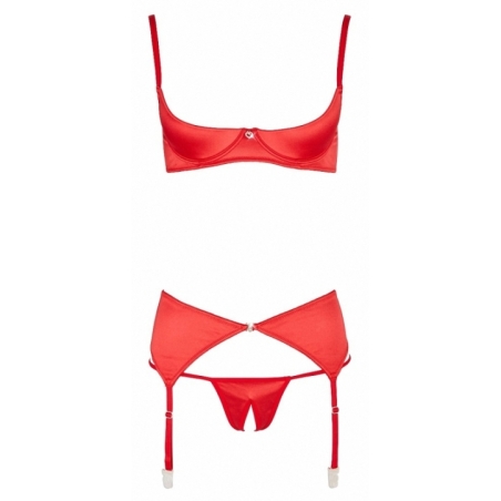 Ensemble lingerie 3 pièces ouvert rouge - Cottelli Lingerie