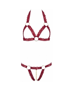 Ensemble string ouvert et seins nus bordeaux - Cottelli Lingerie