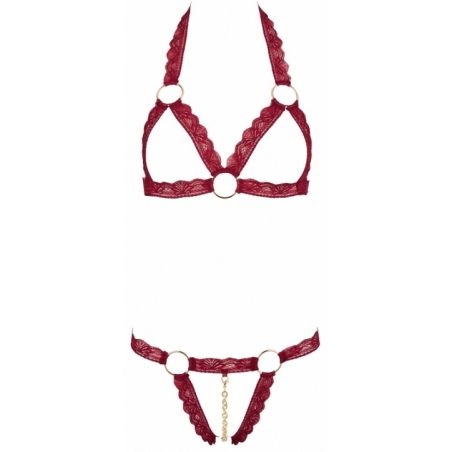 Ensemble string ouvert et seins nus bordeaux - Cottelli Lingerie