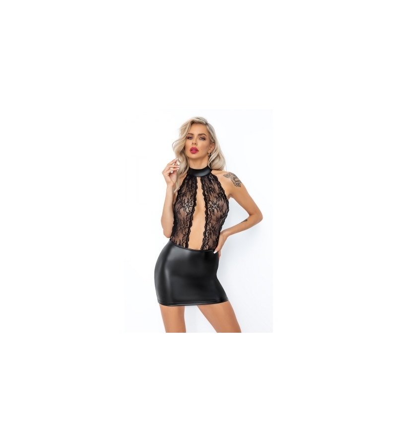 Robe courte wetlook et dentelle F279