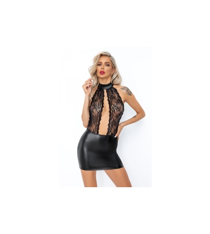 Robe courte wetlook et dentelle F279