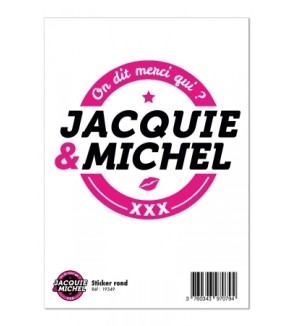 Grand sticker Jacquie & Michel rond blanc