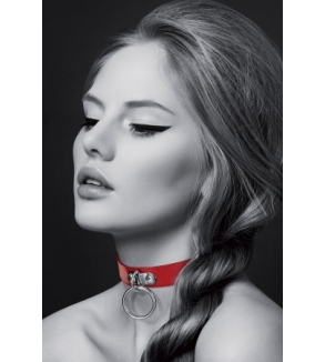 Collier Fetish rouge avec anneau - Bijoux Pour Toi