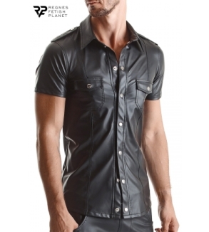 Chemise manches courtes wetlook noire Luca - Regnes