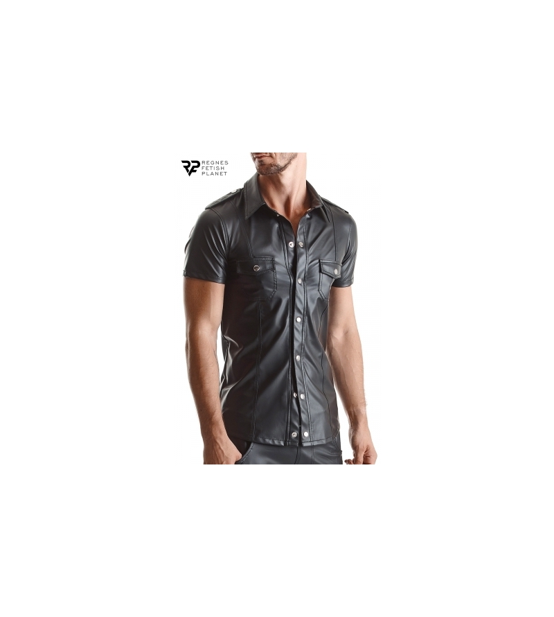 Chemise manches courtes wetlook noire Luca - Regnes