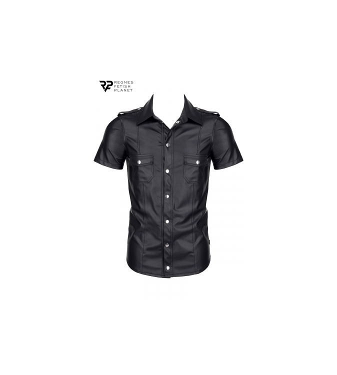 Chemise manches courtes wetlook noire Luca - Regnes