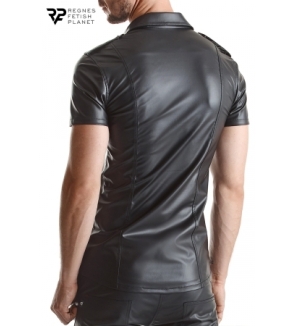 Chemise manches courtes wetlook noire Luca - Regnes