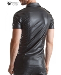 Chemise manches courtes wetlook noire Luca - Regnes