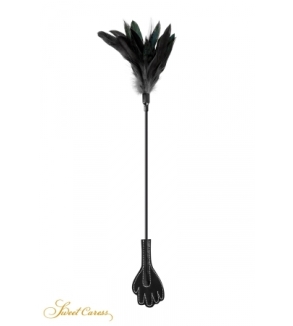 Mini cravache main avec plumes noires - Sweet Caress