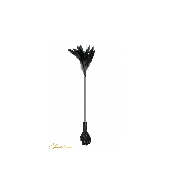 Mini cravache main avec plumes noires - Sweet Caress