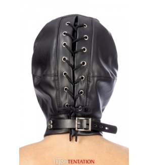 Cagoule BDSM 3 ouvertures en simili cuir - Fetish Tentation