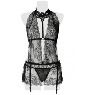 Set érotique robe dentelle, harnais et string - Grey Velvet